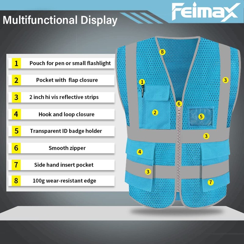 FEimaX FEimaX High Visibility Safety Vest Mesh Reflective Work Vests