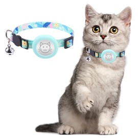KOOLTAIL Breakaway Cat Collar with Air Tag Holder and Bells, Reflective Cute Kitten Collars, Adjustable Lightweight Safety Buckle Pet Collars for Kitty Boys Girls Cats Holiday, Green