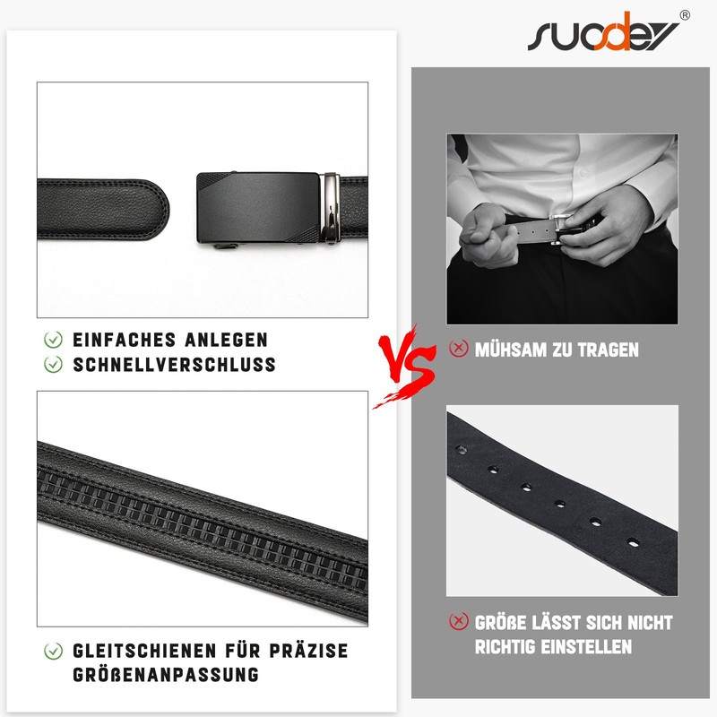 SUOSDEY Men's Automatic Leather Belt Ratchet Belt for Business Casual