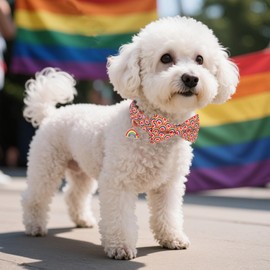 ADOGGYGO Rainbow Dog Collar with Bow, Detachable Bow, Metal Buckle, Adjustable Rainbow Collars for Large Dogs Boy Girl Male Female (Large)