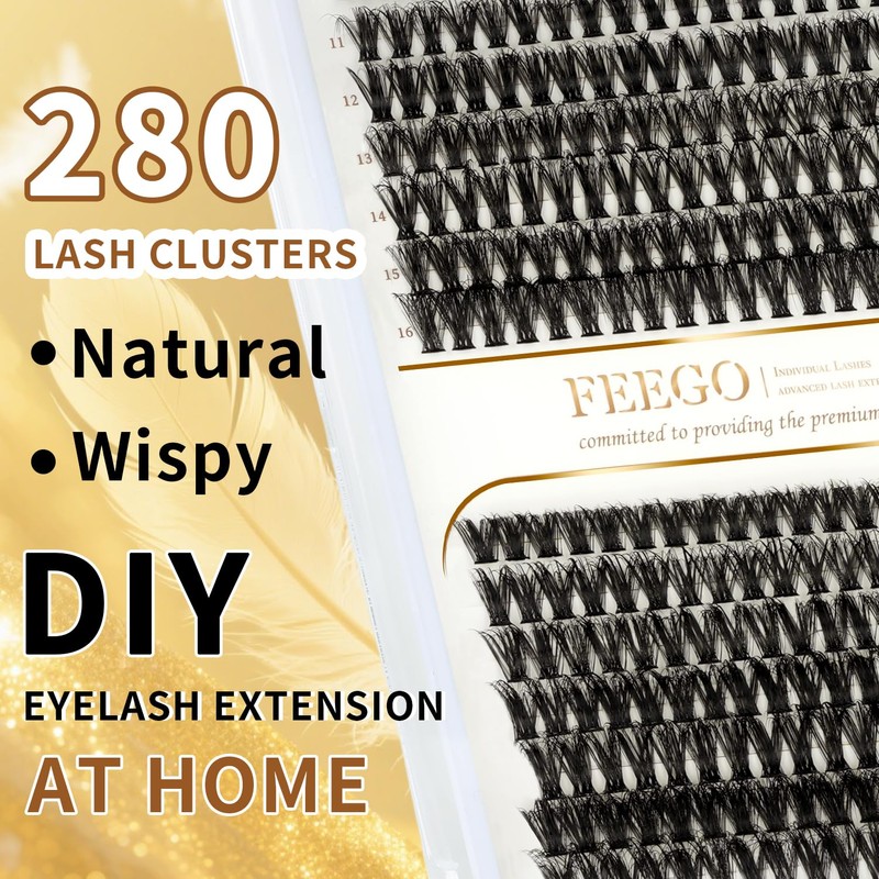 FEEGO Fluffy Eyelash Extensions Kit With Cluster Lashes, Eyelashes Extensions