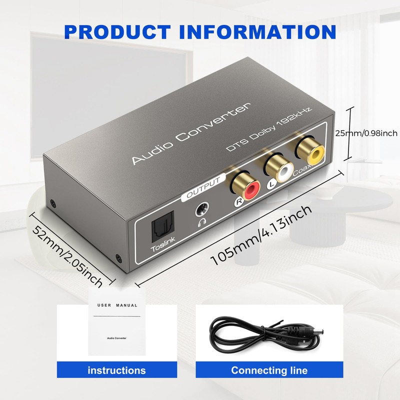 Byttlerom 192Khz Audio Converter Toslink Optical Coaxial -Compatible ARC to