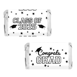 White Graduation Party Favor Stickers, Class of 2025 Graduation Candy Wrappers for Miniature Candies - 45 Count