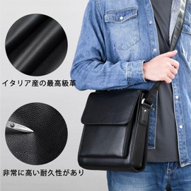 Achiyu Men's Shoulder Bag, Genuine Leather, Crossbody Bag, Messenger Bag, Men's Bag, Cowhide Leather, One Shoulder Bag, Stylish, Popular, Casual, Black, Black