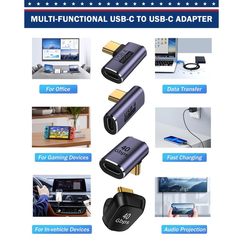 ShineeKee 90 Degree Right Angle USB C Adapter 40Gbps Data