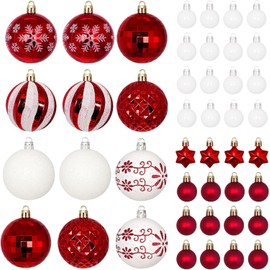 44pcs Red and White Christmas Baubles Shatterproof Christmas Ball Ornaments Hanging Baubles Christmas Tree Decorations Set Xmas Tree Baubles for Hanging Festive Holiday Decor