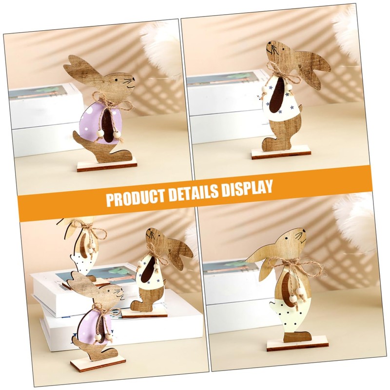 Ipetboom 3pcs Wooden Easter Bunny Decorations Cartoon Style Rustic Rabbit