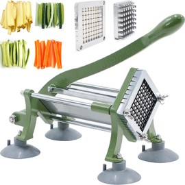 French Fry Cutter Commercial Grade Potato Slicer with Suction Feet 3/8 Inch Stainless Steel Blade, Green