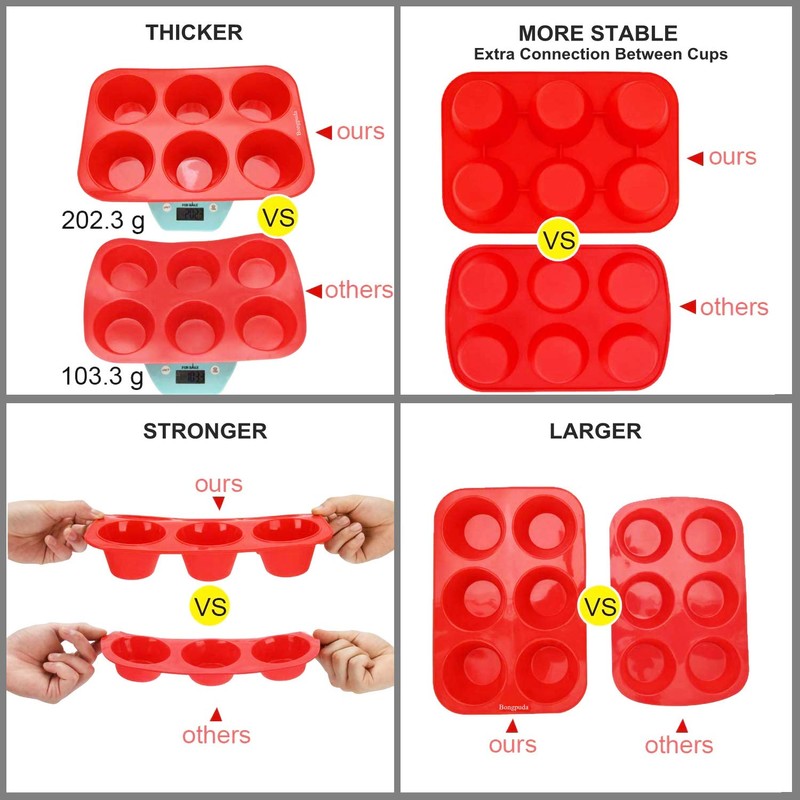 Bongpuda Silicone Large Muffin Pan 2 Pack,6 Cup Large Silicone