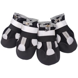 LINXDB (4 Pack) Dog Shoes for Large Dogs, Medium Dog Boots & Paw Protectors for Winter Snowy Day, Summer Hot Pavement, Outdoor Walking, Indoor Hardfloors Anti Slip Sole (Black, S: 1.96"x2.16"(W*L))