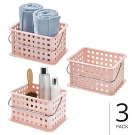 iDesign Plastic Handle-Portable Shower Caddy-Set of 3-Blush Basket