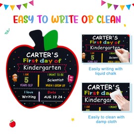 WhatSign First Day of School Sign - Apple Shape 10" X 11" Double Sided First Day of School Chalkboard Reusable - Back to School Sign for Kids Girls Boys