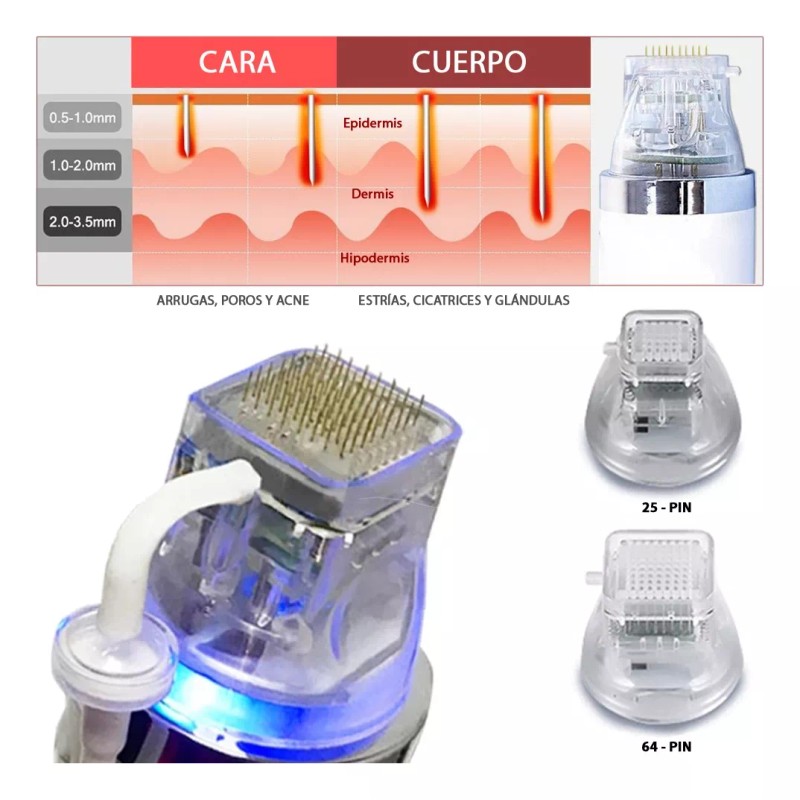 Aqua Aesthetics Radiofrecuencia Fraccionada 3 Cartuchos 10 25 64 Pin