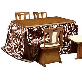 High Type/Dining Kotatsu Comforter, Rectangle 135 x 85 Width for Kotatsu Pearl, Dark Brown Plant Pattern 135, Thin Comforter for High Legs