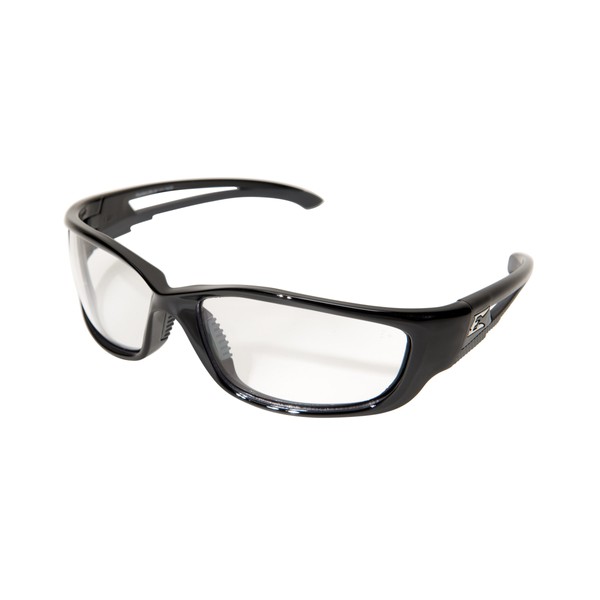 Edge SK-XL111 Kazbek XL Wrap-Around Safety Glasses, Anti-Scratch, Non-Slip, UV 400, Military Grade, ANSI/ISEA & MCEPS Compliant, XL Wide Fit, Black Frame/Clear Lens