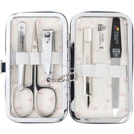 3 Swords Germany - Brand Quality 6 Piece Manicure Pedicure Grooming kit Set - Scissors, Metal and Glass Nail File, Clipper, Tweezers with Synthetic Leather case - Ostrich