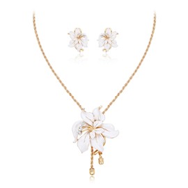 EleQueen Flower Necklace Earrings Set for Women, Statement Enamel Turquoise Orchid Jewellery Sets, Crystal Turkish, Crystal