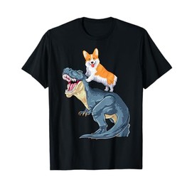 Corgi Riding Dinosaur T Rex Dog Funny Corgi Space Kids Boys T-Shirt