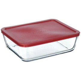 Anchor Hocking Classic Glass Food Storage Container with Lid, Red, 11 Cup, Clear, Regular - 77931