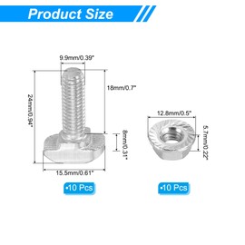 PATIKIL M6x20 Hammer Head Bolt T Screw, 10 Pcs T Slot Drop in Bolt Hammer Head Bolts with 10 Pcs Hexagon Flange Nuts for 3030 Series European Standard Aluminum Profile