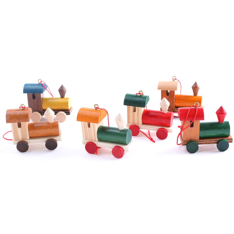 Brubaker Set of 6 Wooden Railway Pendants, Tree Decorations, Locomotives,