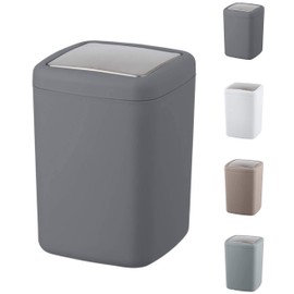 WK Barcelona Square Small Swing Waste/ Bathroom /Cosmetics /Table Top Bin (Dark Grey, 3LTR)