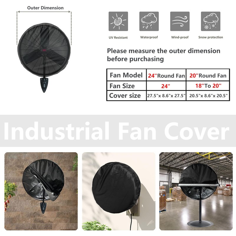 Bitubi Black 18-20 Inch Industrial Fan Cover, Waterproof & Dustproof,