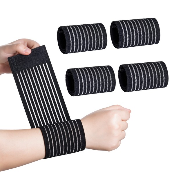 Rbenxia 4 Pieces of Black Elastic Wrist Compression Bandage Adjustable