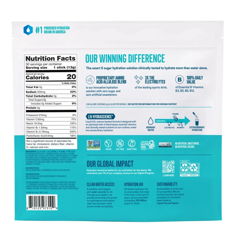 Liquid IV Hydration Multiplier RAINBOW SHERBERT 30 On-The-Go Sticks SUGAR