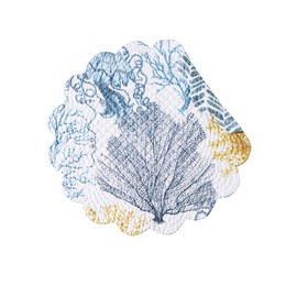 C&F Home Monterey Mist Round Single Placemat White Blue and Gold Coral Pattern 17" X 17" Round Quilted Reversible Washable Placemat Round Placemat White