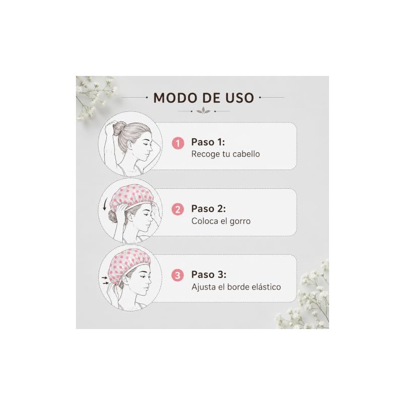 Janety Gorro de Baño Impermeable Reutilizable para Mujer, Set de