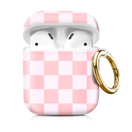 Compatiable with Airpod 1&2 Case,Hard Protective Shell with Keychain, Stylish Design AirPod Case Cover,Ideal for Women, Wireless Charging Supported(Pink Plaid)