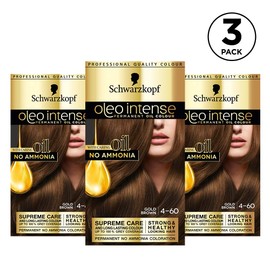 Schwarzkopf Oleo Intense Brown Hair Dye, 3-Pack Permanent Oil Colour, No Ammonia, Covers Greys, Gold Brown 4-60