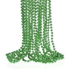 ZZYFGH 33'' 7mm St Patricks Day Beads Necklace,Metallic Green Bead Necklaces, Bulk 12 Pcs Mardi Gras Necklace for Party Costume St. Patrick's Day Festive