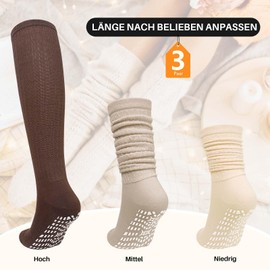 ZAKASA Women's Non-Slip Knee Socks: Long Slouch Non-Slip Socks Women Cotton Comfort Seamless for Yoga Pilates Home, Classic 3 pairs, 39 - 42