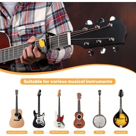 FANFXIN 3-in-1 Zinc Metal Capo with Picks Holder and Tuner, Clip-On Digital Chromatic Tuner for Acoustic, Electric, Ukulele and More