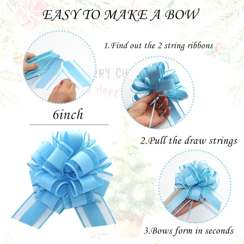5 Pieces 6 inches Large Pull Bows, Bow for Gift