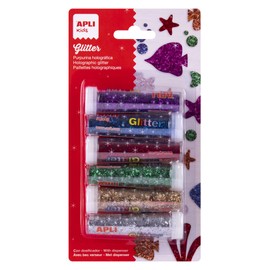 APLI Kids 18974 - Holographic Glitter Powder Ideal for Fancy Dress and Crafts - 6 Tubes