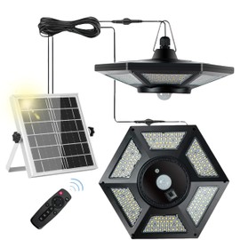 Degruand Solar Shed Gazebo Light Indoor Outdoor, Motion Sensor Pendant Daytime Work Lights with Remote, 5 Light Modes Waterproof Barn Garage