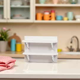 2pcs White Dollhouse Wall Shelves, Dollhouse Storage Wall Shelves, Kitchen Scene Dollhouse Decor Accessories, 1:12 Scale Miniature Dollhouse Accessories