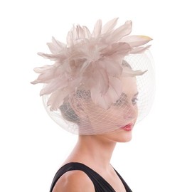 Ladies Flower Fascinator Hat Mesh Veil Net Headband Wedding Bridal Hair Clip Headpiece Feather Headband Elegant Royal Ascot Floral Derby Hat For Women Tea Party Church Cocktail Hair Accessories