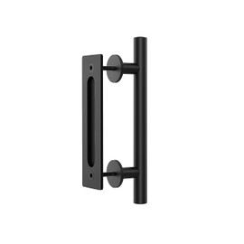 WINSOON 12"Sliding Barn Door Handles Black Hardware with Flush Finger Pull Double-Sided Design, Pull and Flush Barn Door Handle Kit, Solid Steel Material, For Gate/Garages/Cabinet, Round, Matte Black