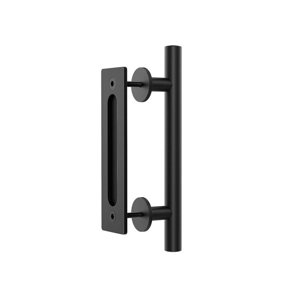 WINSOON 12"Sliding Barn Door Handles Black Hardware with Flush Finger