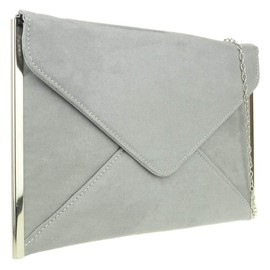Girly Handbags Womens Faux Suede Clutch Bag Envelope Plain Sides Frame Wedding Prom - Grey