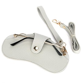 Soleebee Portable Eyeglasse Pouch with 2 Lanyards, Soft Leather Glasses Holder Case Anti-Scratch Sunglasses Bag Pouch (Light Grey)