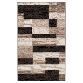 SUPERIOR Indoor Runner Rug, Jute Backed, Modern Geometric Patchwork Floor Decor for Bedroom, Office, Living Room, Entryway, Hardwood Floors, Rockwood Collection - 5ft x 8ft, Chocolate