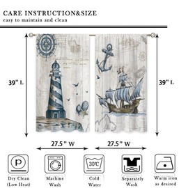 oolygoo Nautical Sailboat Beach Small Kitchen Curtains Coastal Window Treatment Beach Themed Farmhouse Cafe Short Window Curtains for Bathroom Dining Room Rustic Tier Treatment Drapes 27.5x39 inch