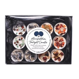 BlkGrlMagick White Birch Amethyst Crystal Candle for Meditation, Manifestation, Aromatherapy with Lavender Buds, White Sage, Small Batch Handmade Gemstone Infused Candle (6pc Tealight Candles)