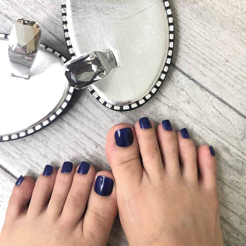 Sakytal Glossy Fake Toenails Blue Solid Color Full Cover False