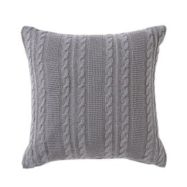 VCNY Home Pillow Cotton Cable Knit Decorative Pillow for Bed or Couch, 18" x 18", Dublin Silver